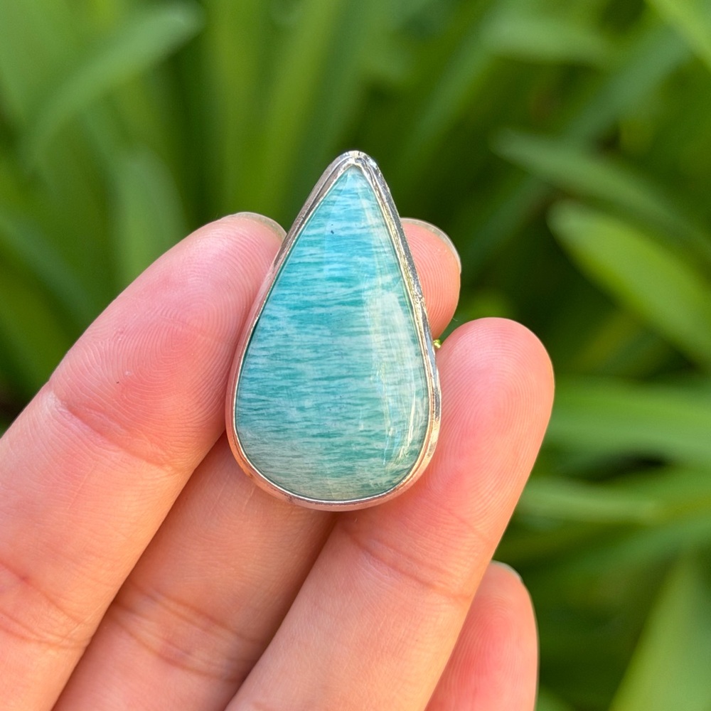 Size 7.75 925 silver plated amazonite‎ ring 0791